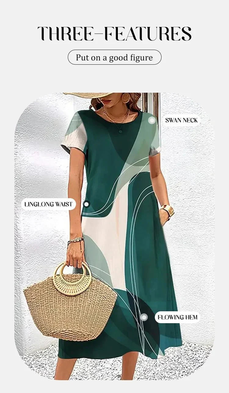 Brown Marbled Female Short Sleeves A-Line Dress