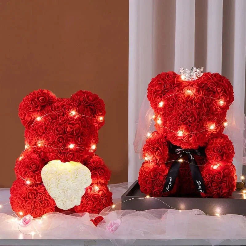 25 & 40cm Rose Teddy Bear With LED Lights In A Clear Box Selection