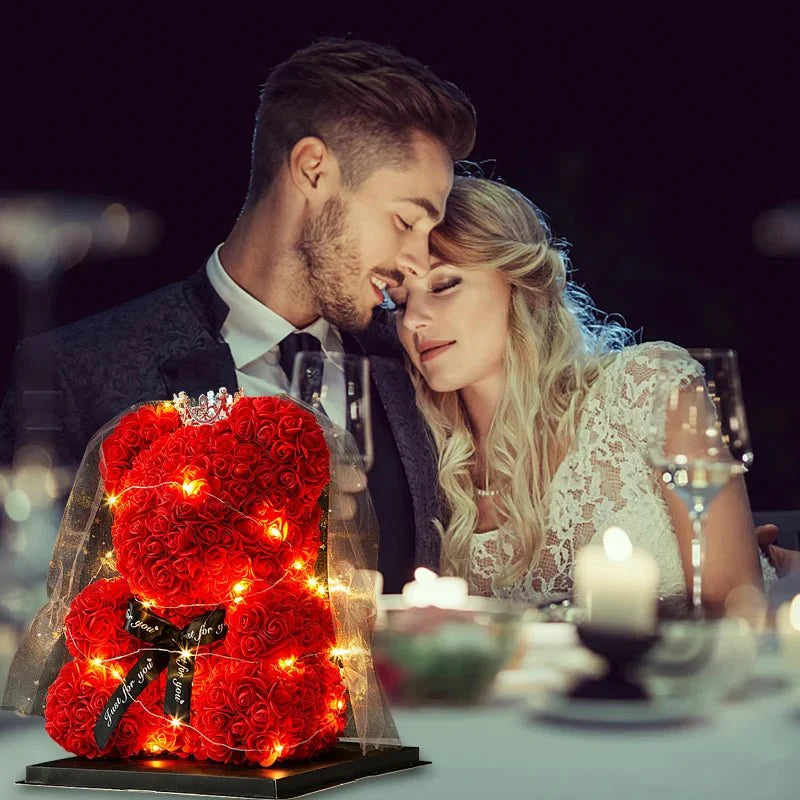 25 & 40cm Rose Teddy Bear With LED Lights In A Clear Box Selection