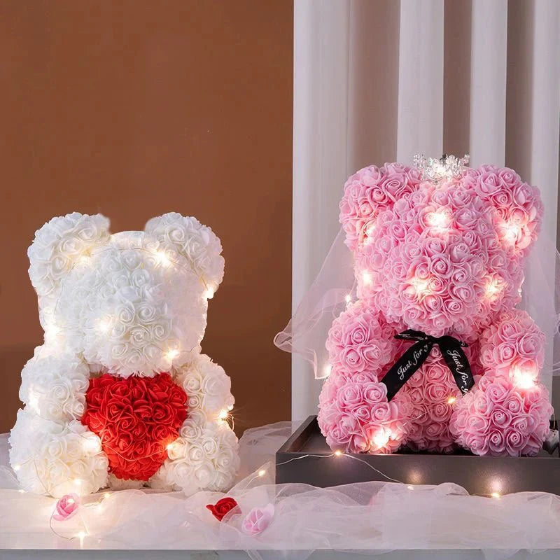 25 & 40cm Rose Teddy Bear With LED Lights In A Clear Box Selection