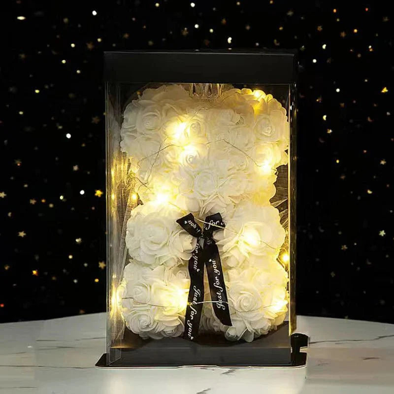 25 & 40cm Rose Teddy Bear With LED Lights In A Clear Box Selection