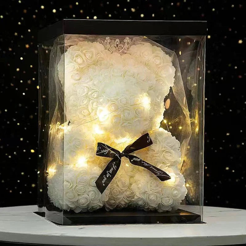 25 & 40cm Rose Teddy Bear With LED Lights In A Clear Box Selection