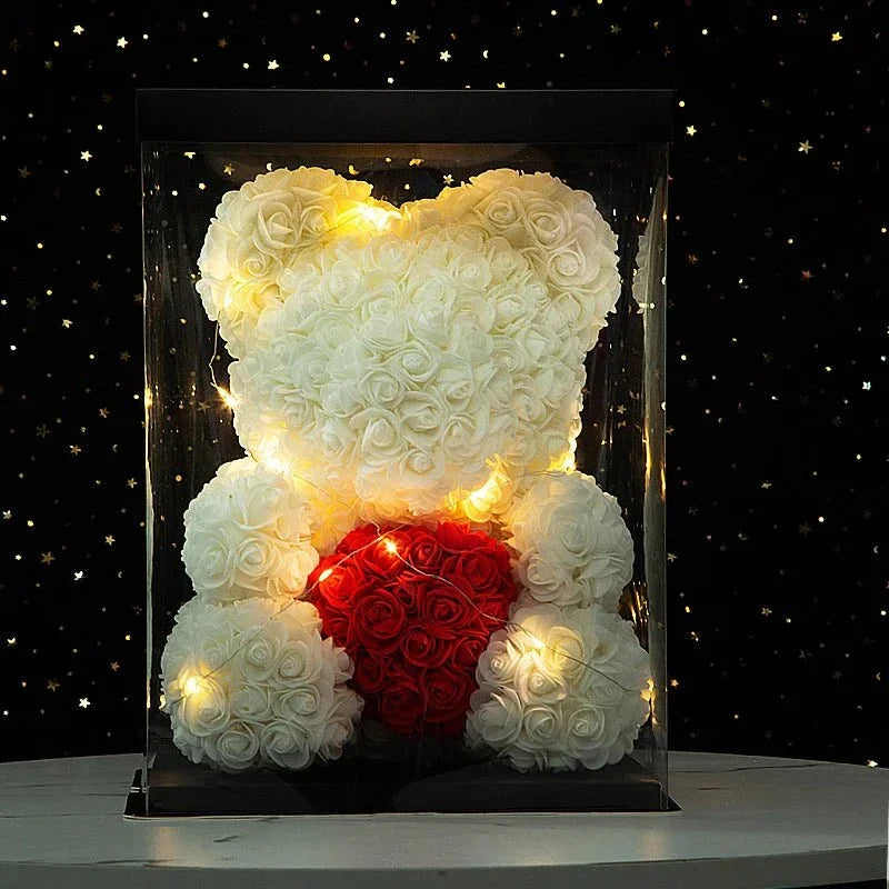 25 & 40cm Rose Teddy Bear With LED Lights In A Clear Box Selection