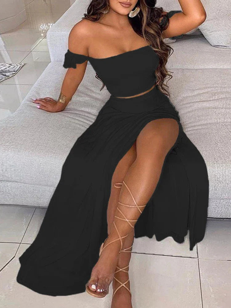 Women's Fashionable Printed Mid-Length Dresses with Coordinated Bra Set (Plus Size available)