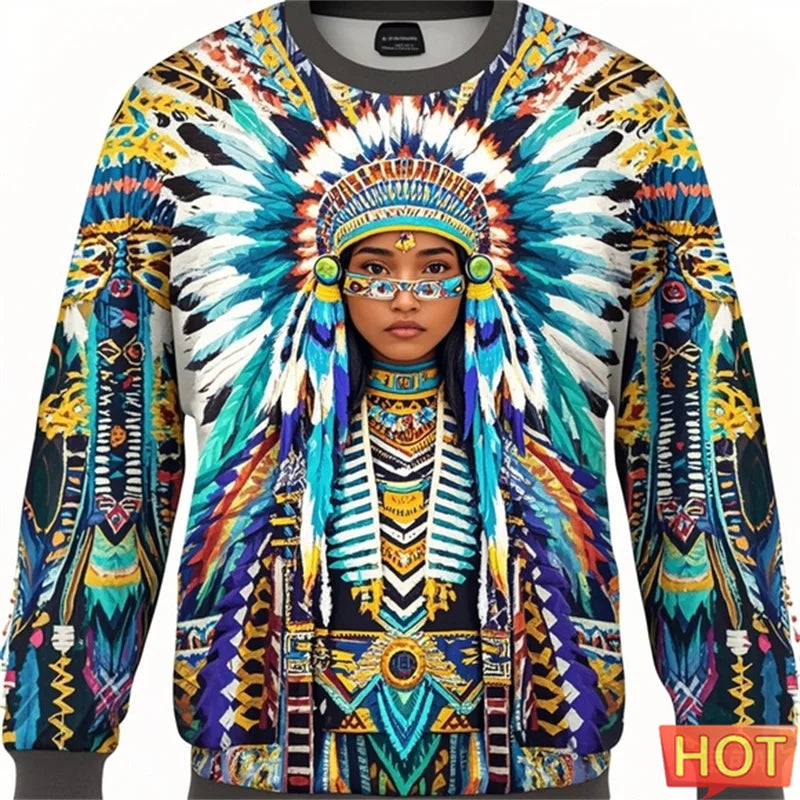 2.Colorful Native-Inspired Unisex Harajuku Ethnic O-Neck Long-Sleeve Sweatshirts (Small to Oversize) [SELECTION]
