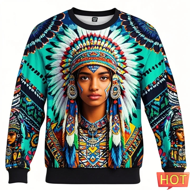 2.Colorful Native-Inspired Unisex Harajuku Ethnic O-Neck Long-Sleeve Sweatshirts (Small to Oversize) [SELECTION]