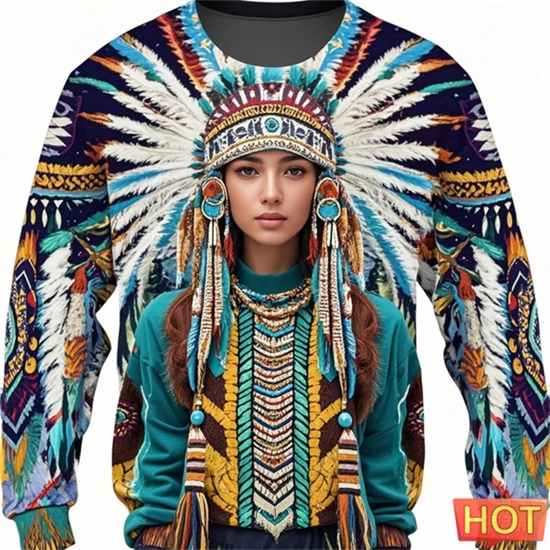 2.Colorful Native-Inspired Unisex Harajuku Ethnic O-Neck Long-Sleeve Sweatshirts (Small to Oversize) [SELECTION]