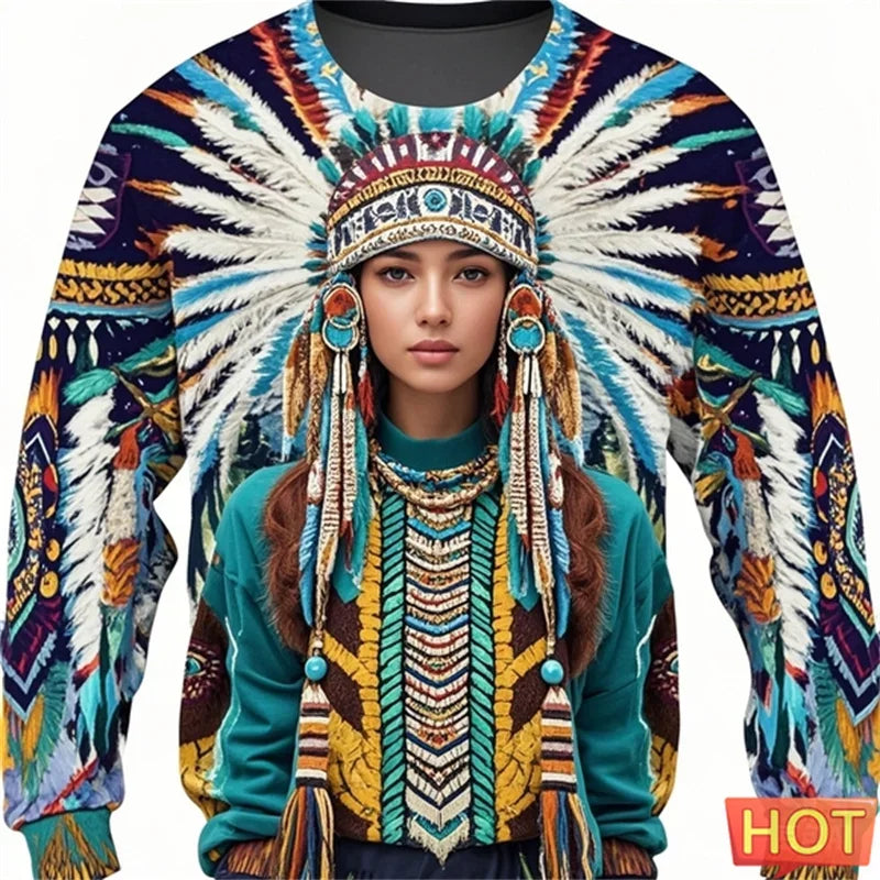 2.Colorful Native-Inspired Unisex Harajuku Ethnic O-Neck Long-Sleeve Sweatshirts (Small to Oversize) [SELECTION]