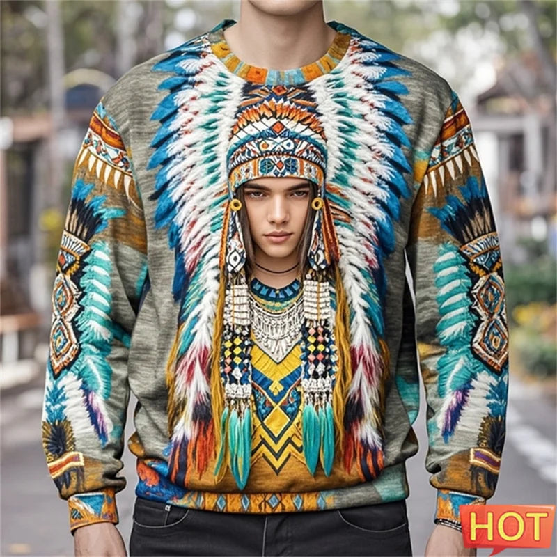 2.Colorful Native-Inspired Unisex Harajuku Ethnic O-Neck Long-Sleeve Sweatshirts (Small to Oversize) [SELECTION]