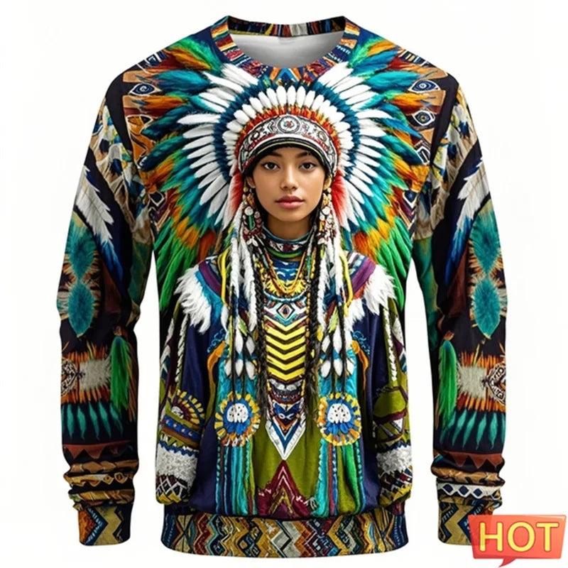 1.Colorful Native-Inspired Unisex Harajuku Ethnic O-Neck Long-Sleeve Sweatshirts (Small to Oversize) [SELECTION]