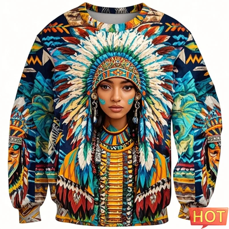 1.Colorful Native-Inspired Unisex Harajuku Ethnic O-Neck Long-Sleeve Sweatshirts (Small to Oversize) [SELECTION]