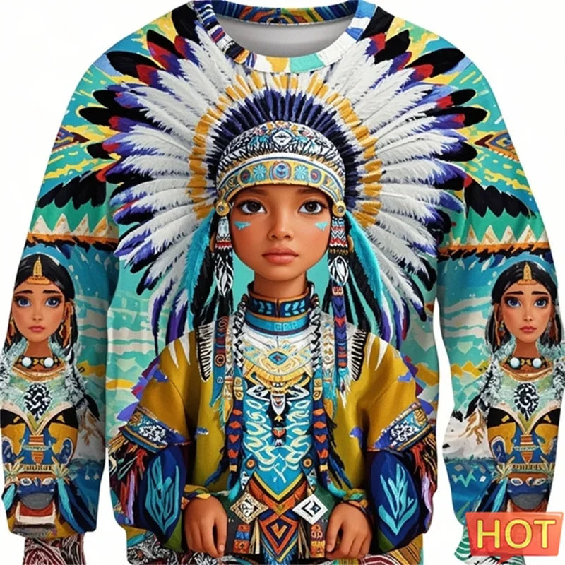 1.Colorful Native-Inspired Unisex Harajuku Ethnic O-Neck Long-Sleeve Sweatshirts (Small to Oversize) [SELECTION]