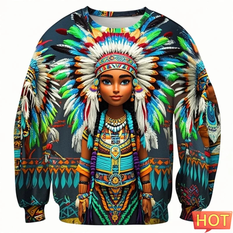 1.Colorful Native-Inspired Unisex Harajuku Ethnic O-Neck Long-Sleeve Sweatshirts (Small to Oversize) [SELECTION]