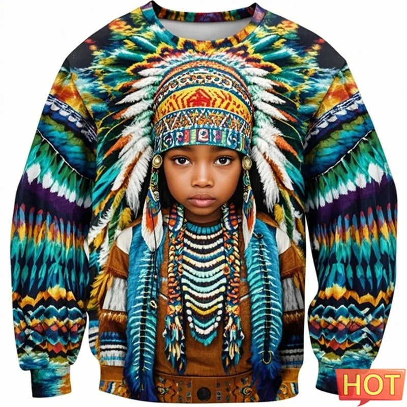 1.Colorful Native-Inspired Unisex Harajuku Ethnic O-Neck Long-Sleeve Sweatshirts (Small to Oversize) [SELECTION]