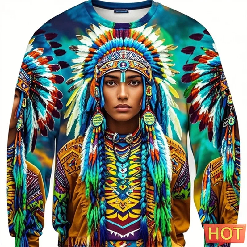 1.Colorful Native-Inspired Unisex Harajuku Ethnic O-Neck Long-Sleeve Sweatshirts (Small to Oversize) [SELECTION]