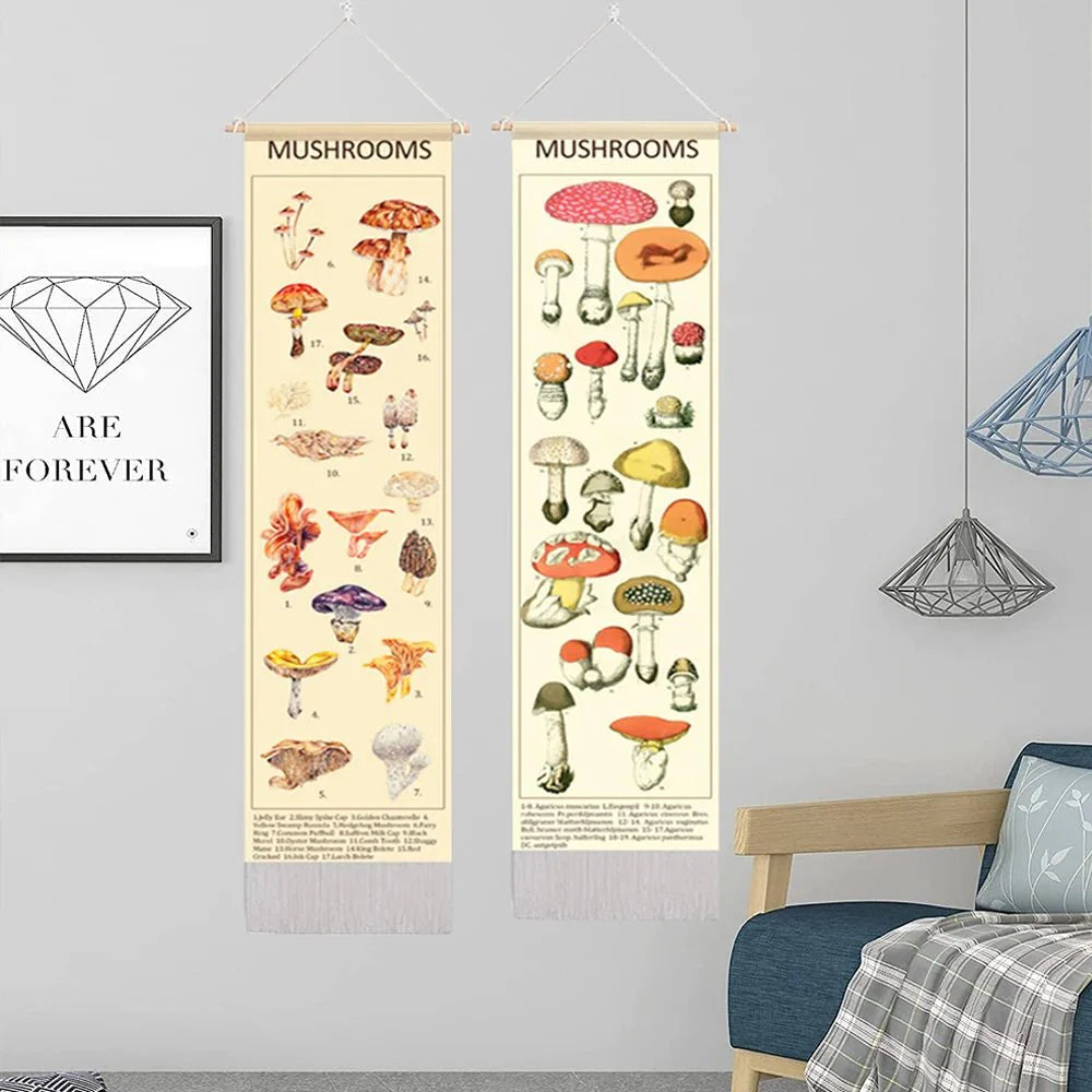 Botanical Mushroom And Floral Botanical Illustrative Reference Chart Tapestry (SELECTION)