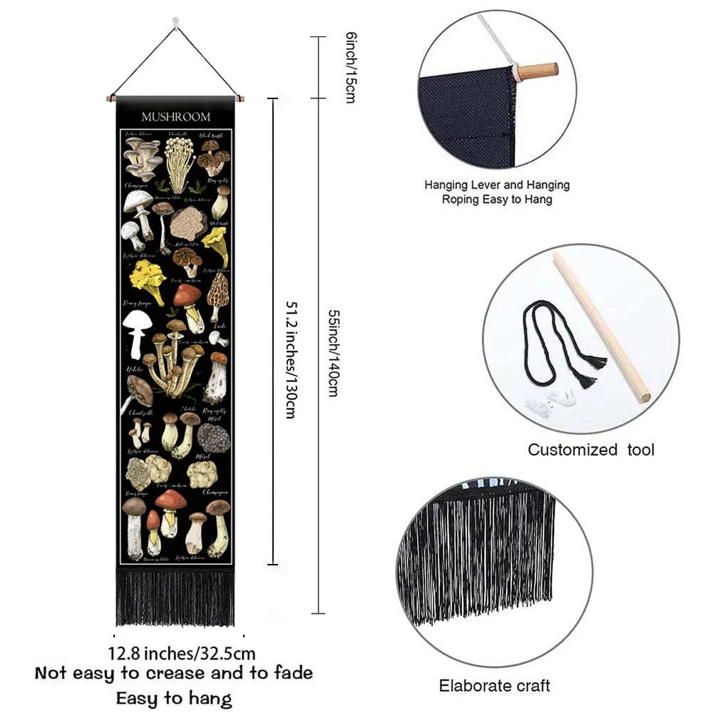 Botanical Mushroom And Floral Botanical Illustrative Reference Chart Tapestry (SELECTION)
