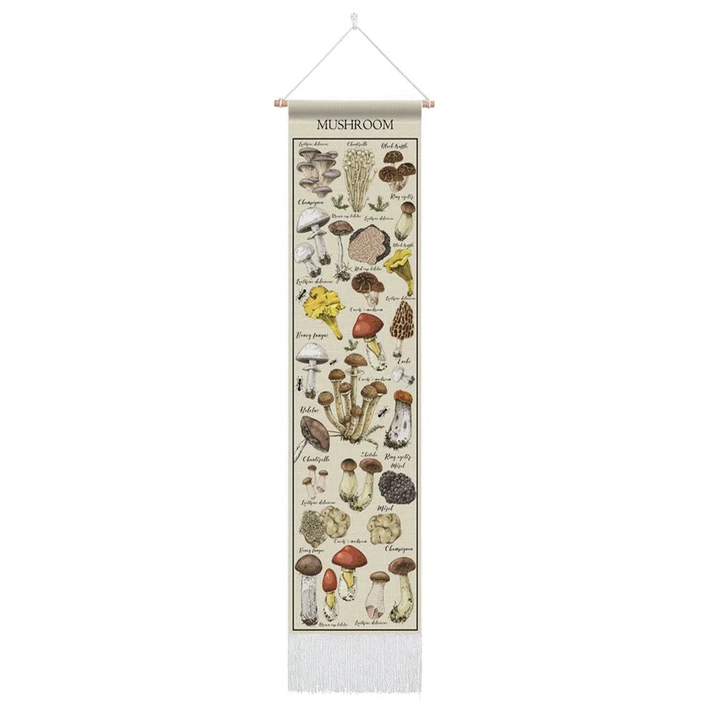 Botanical Mushroom And Floral Botanical Illustrative Reference Chart Tapestry (SELECTION)