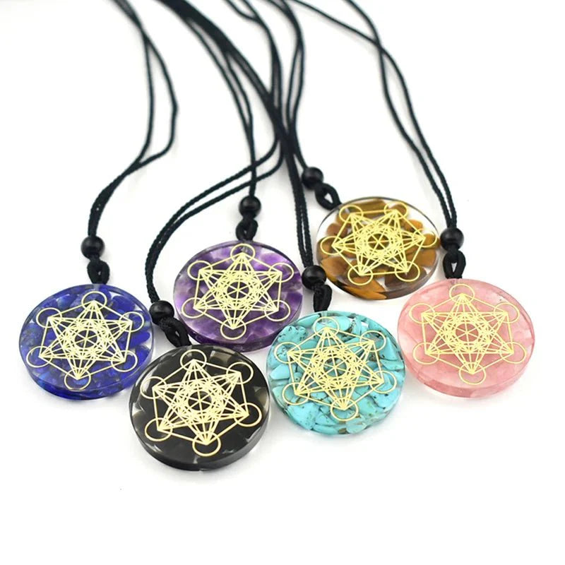Cosmic Healing Crystal Sacred Geometry Chakra Necklace