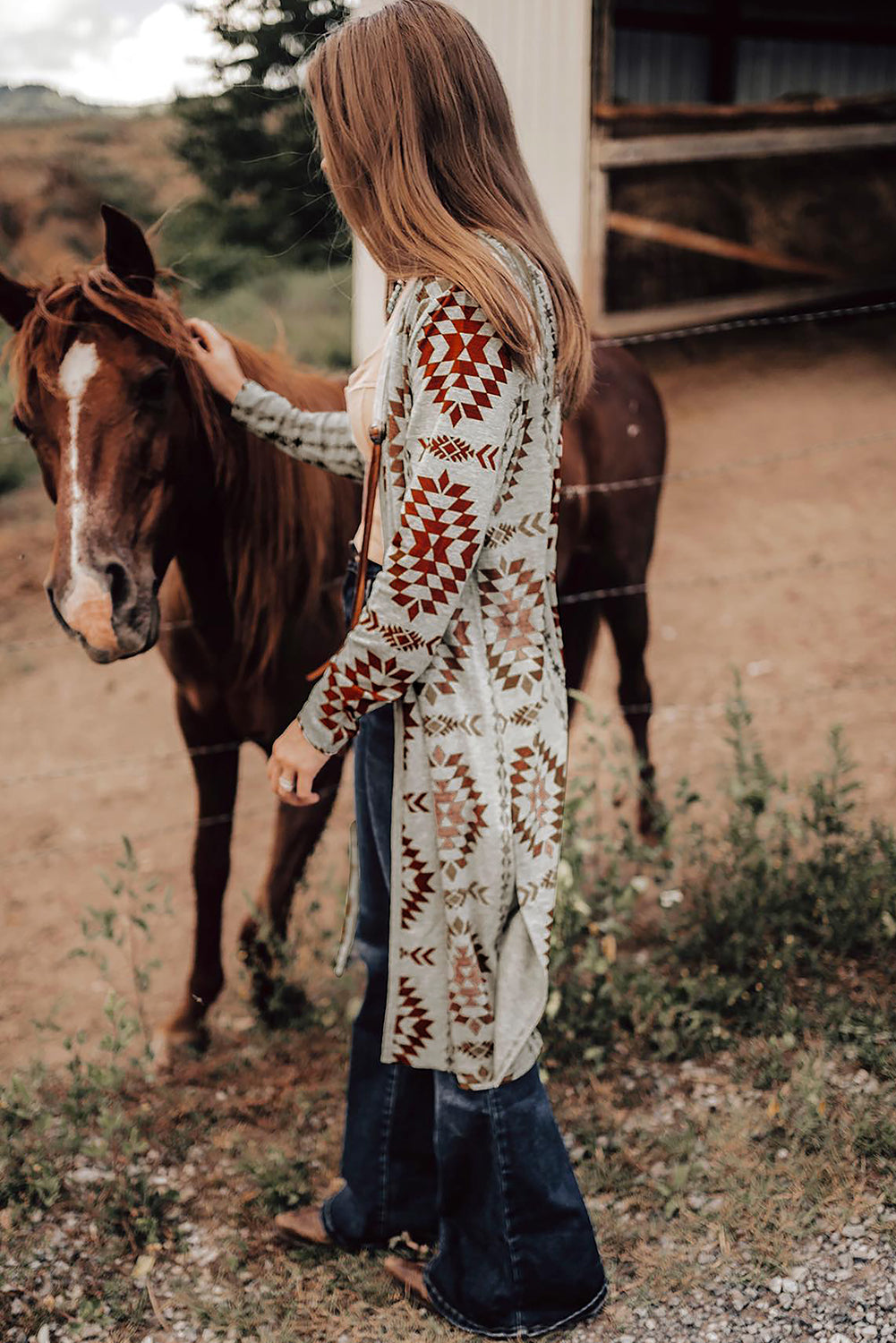 Cozy Western-Style Cardigan with Aztec Pattern