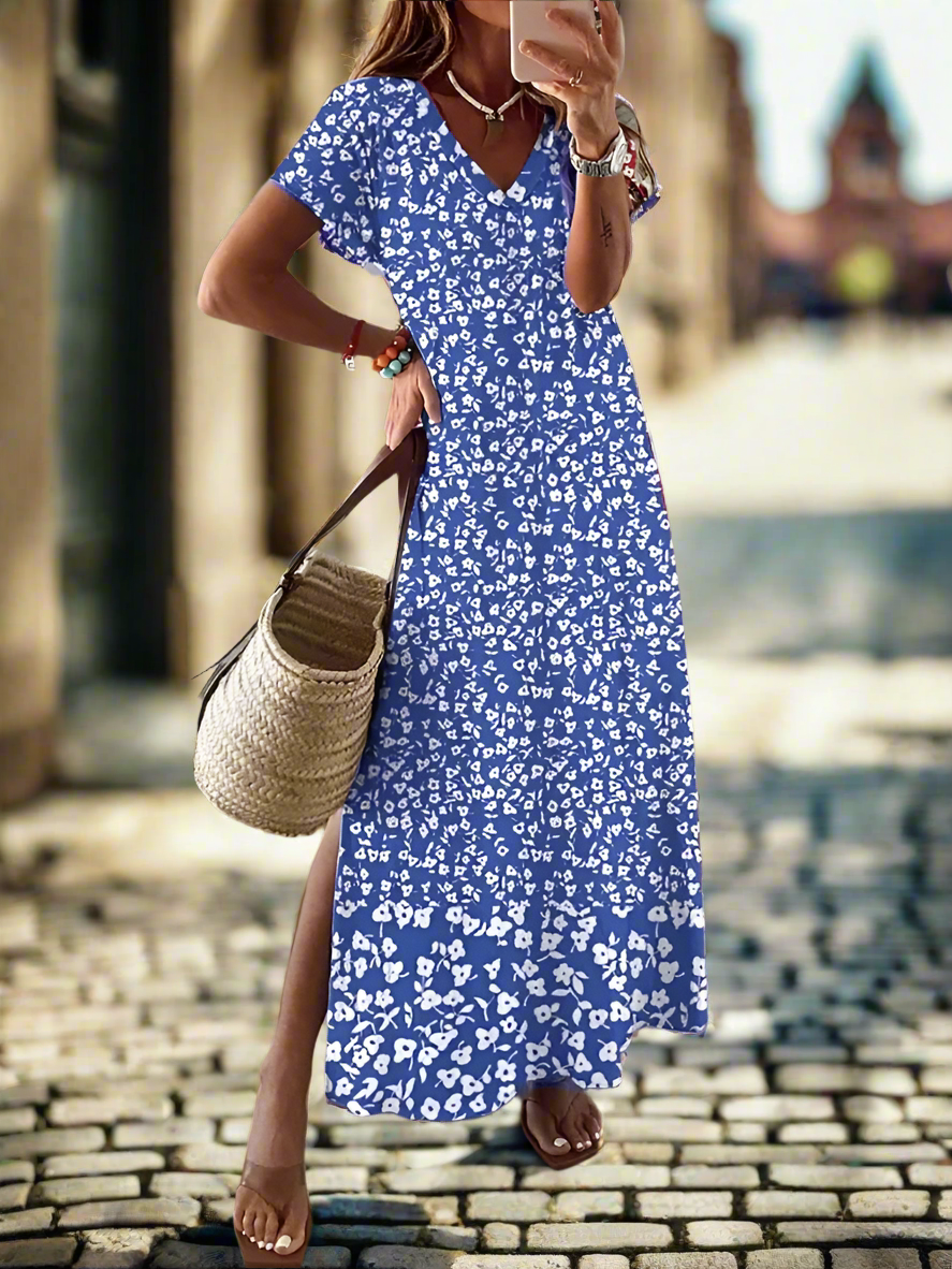 Elegant Summer V-Neck Women's Dresses –  Slit Design, Urban Street Style