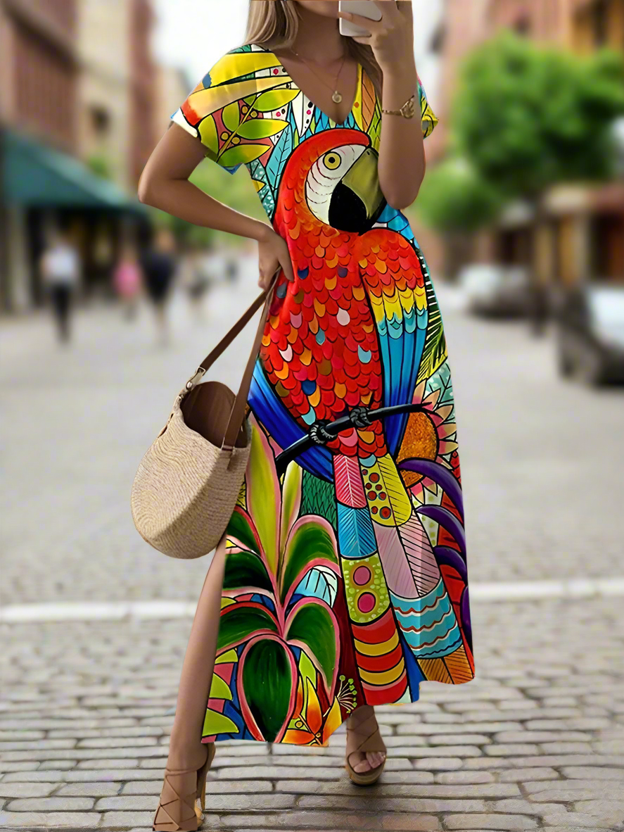 Elegant Summer V-Neck Women's Dresses –  Slit Design, Urban Street Style