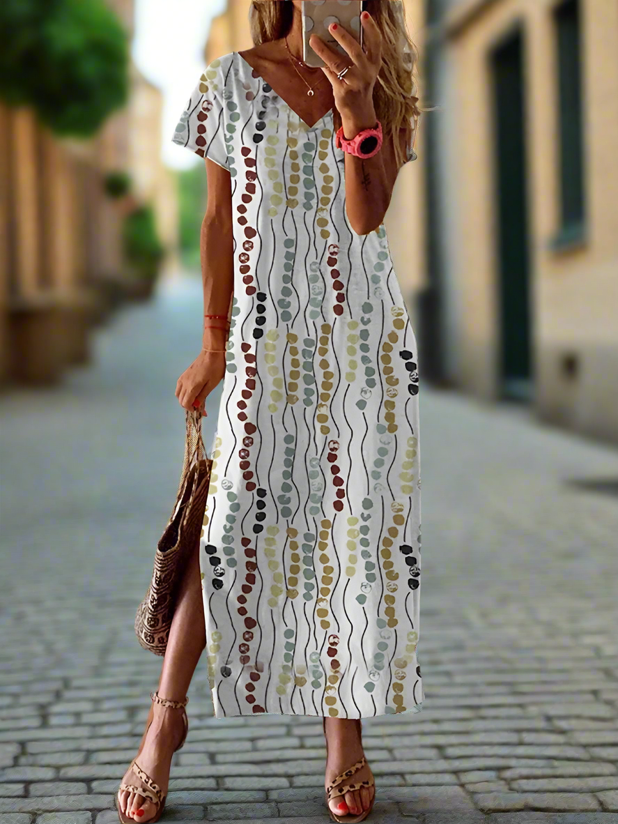 Elegant Summer V-Neck Women's Dresses –  Slit Design, Urban Street Style