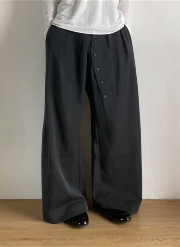 American Retro Ring Buttoned Charcoal Black Suit Pants