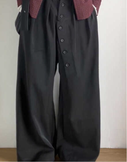 American Retro Ring Buttoned Charcoal Black Suit Pants