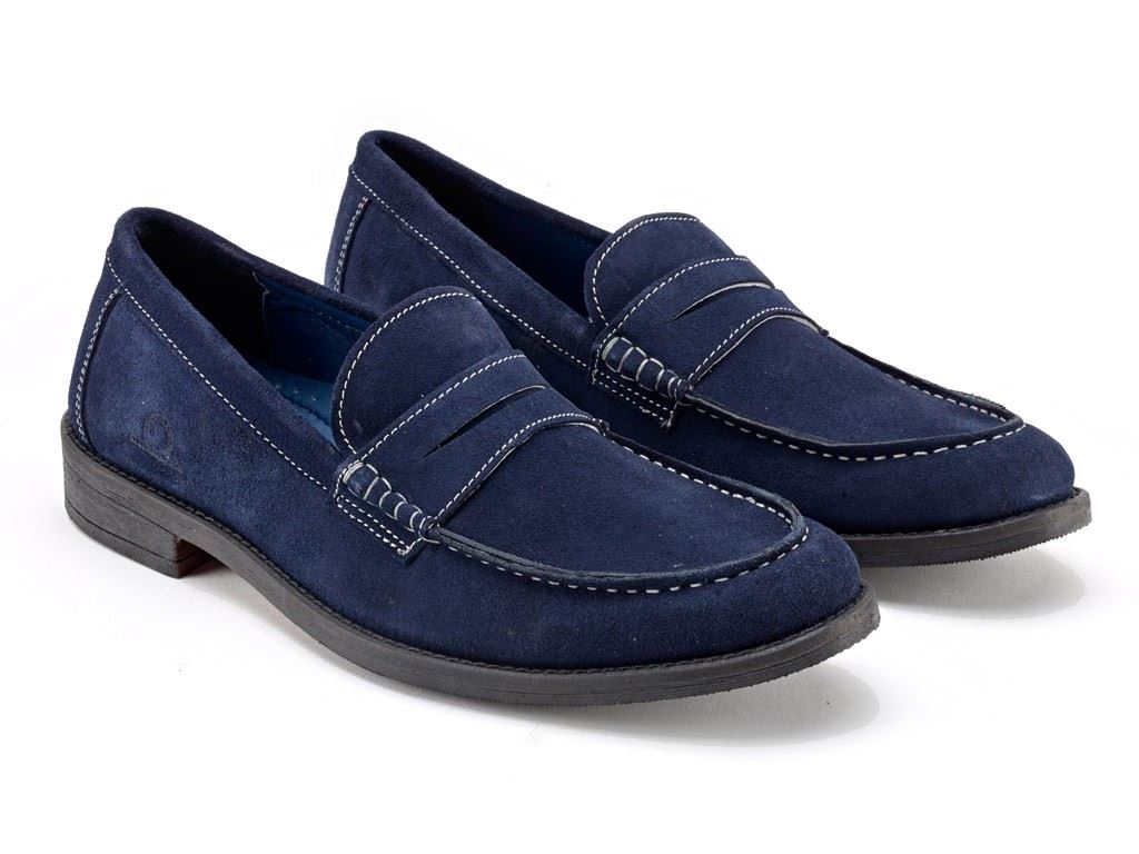 Chatham Perth Penny Loafers Navy Suede Shoes in Size UK7 to UK15