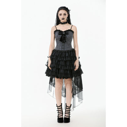 Dark in Love Belladonna Tiered Lace High-Low Goth Skirt in Black