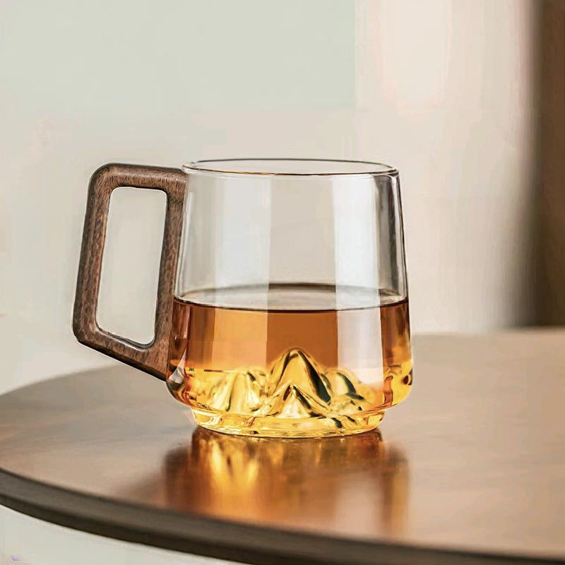 Wooden Handled Mountain View Drinking Cup, Premium Quality Bubble Cup for Home & Office
