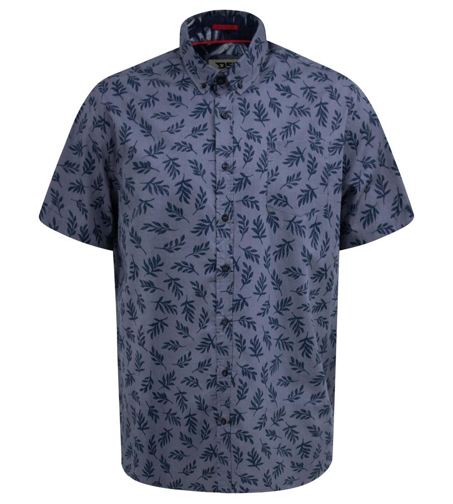 D555 KETTERING Hawaiian Leaf Print Short Sleeve Shirt For Men in Denim, 2XL-6XL