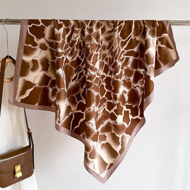 Women's Premium Twill Silk Scarf, Large Printed 90/90cm Striped Square Scarf