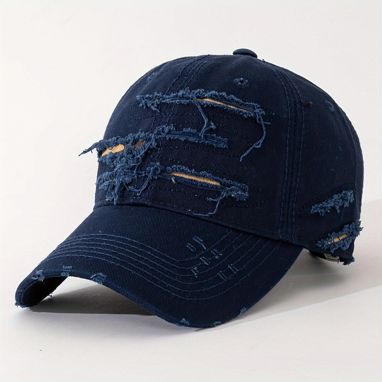 Lightweight Design Adjustable Baseball Cap with Embroidered Back Text, Distressed Multi-Layer Fabric Design –