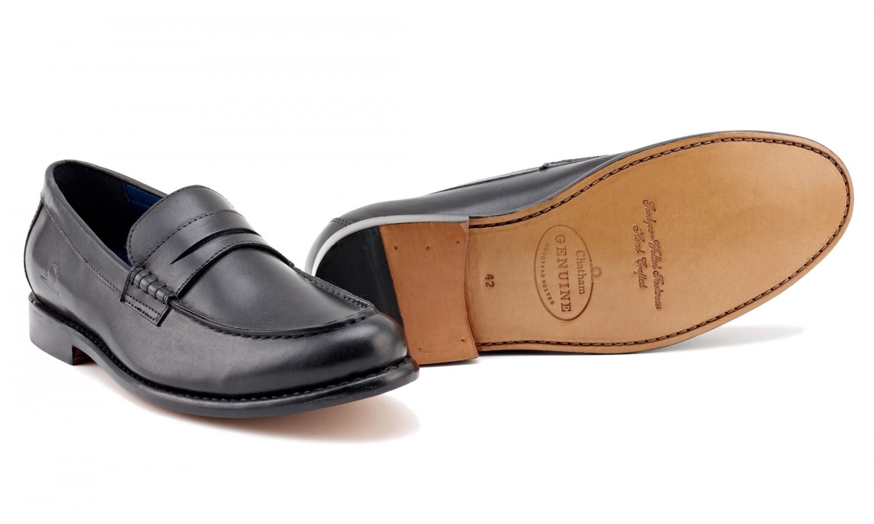 Chatham Mens McQueen Black Premium Leather Penny Loafers