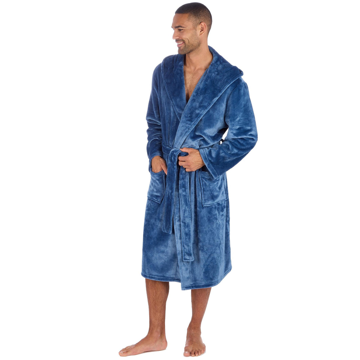 Cargo Bay Men's Soft Touch Fleece Hooded Dressing Gown with Front Pockets