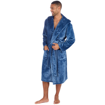Cargo Bay Men's Soft Touch Fleece Hooded Dressing Gown with Front Pockets