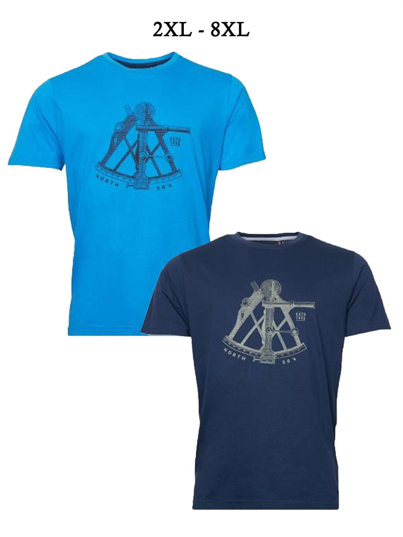 North 56*4 Mens Big Size Printed Tee Shirt (11103B) 2XL-8XL, 2 Colours