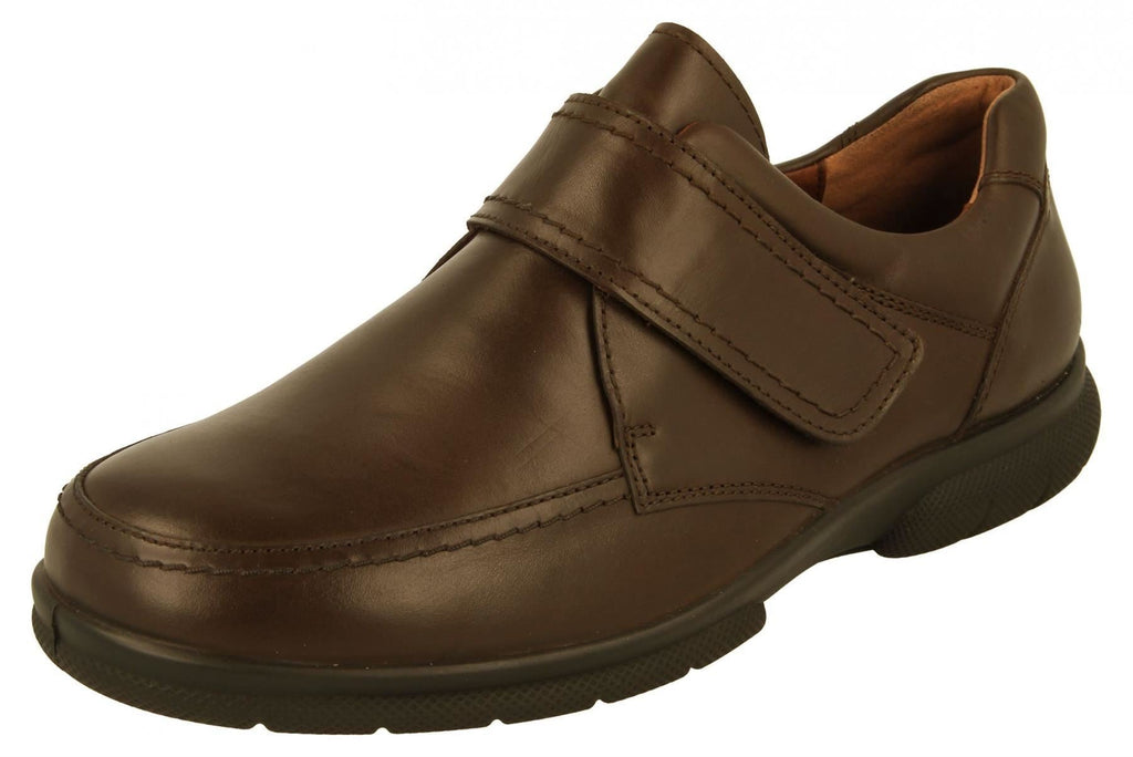 DB Mens Extra Wide Fit Touch Strap Leather Shoes in Brown Size 14