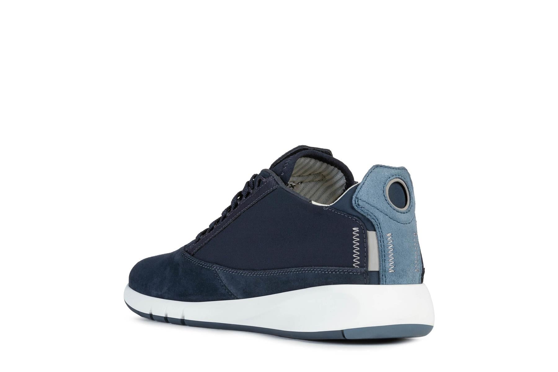 GEOX Mens Low Cut Ultra Breathable Black Leather Sneakers (Aerantis)