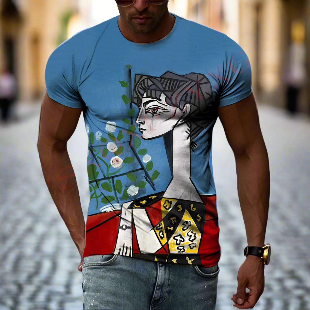 Cubic Art Print T-Shirts – 3D Painting Style Casual Tee