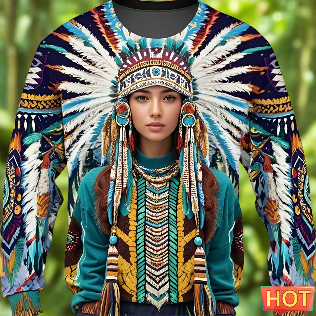 2.Colorful Native-Inspired Unisex Harajuku Ethnic O-Neck Long-Sleeve Sweatshirts (Small to Oversize) [SELECTION]