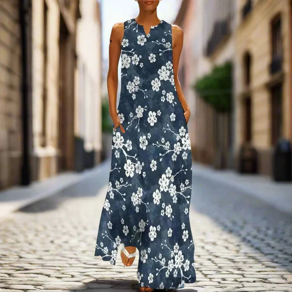 3.Bohemian Maxi Dresses for Women with Pockets Loose Summer Clothing Printed Ankle-Length A-Line Dresses