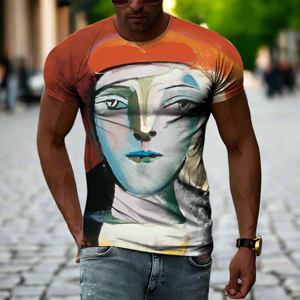 Cubic Art Print T-Shirts – 3D Painting Style Casual Tee