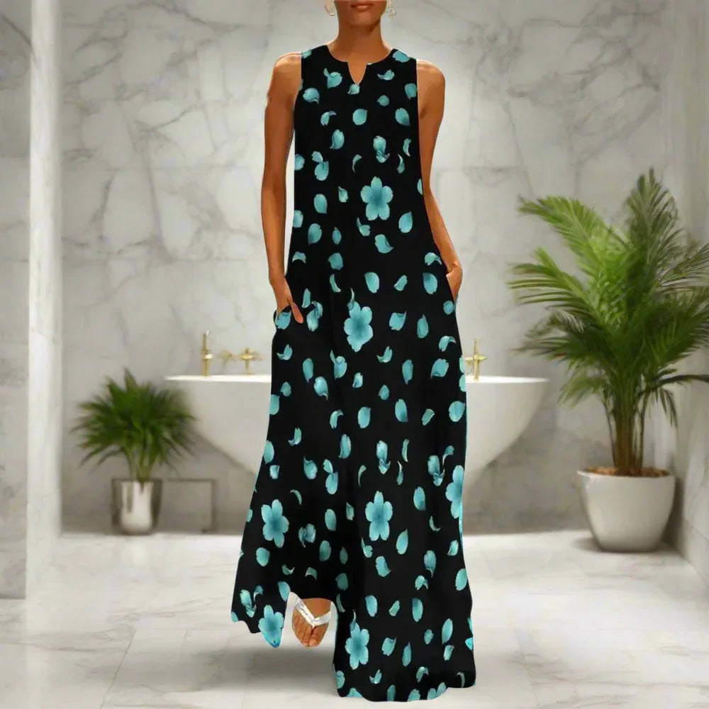 3.Bohemian Maxi Dresses for Women with Pockets Loose Summer Clothing Printed Ankle-Length A-Line Dresses