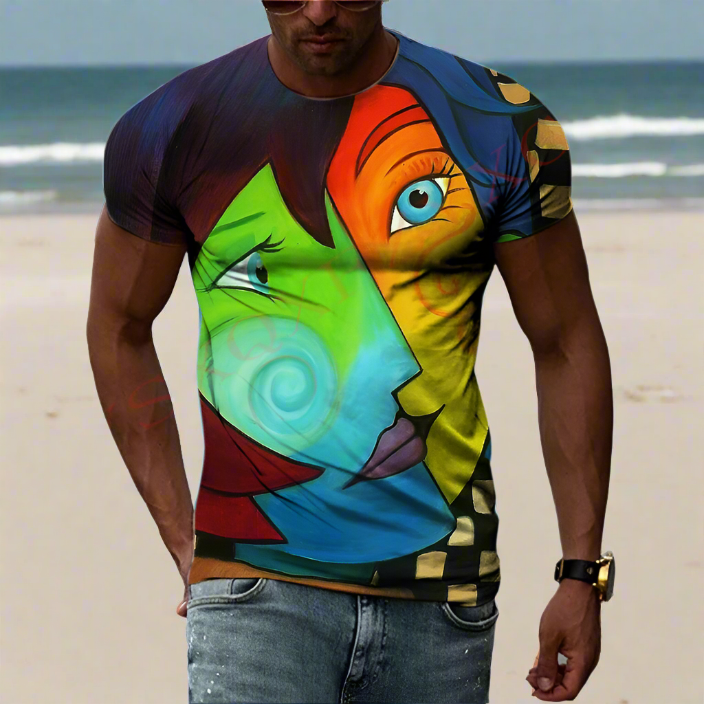Cubic Art Print T-Shirts – 3D Painting Style Casual Tee