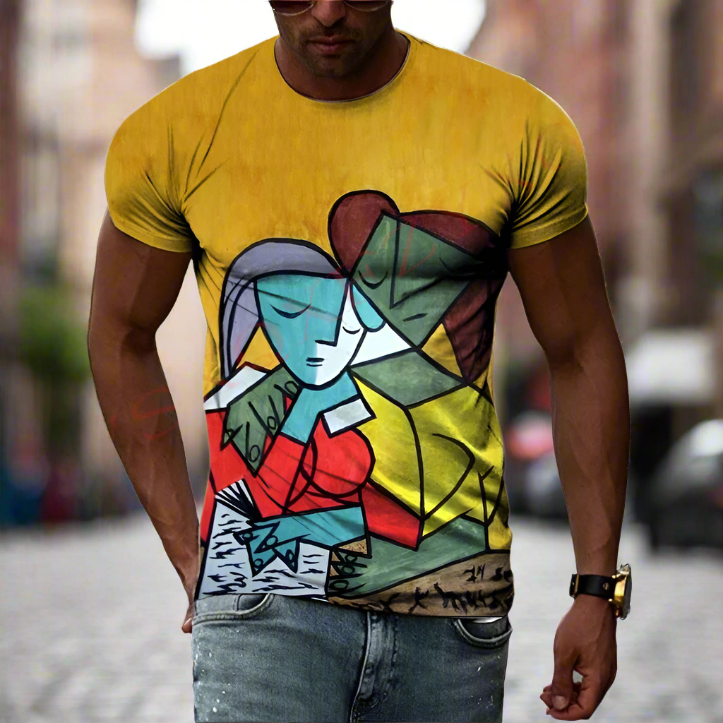 Cubic Art Print T-Shirts – 3D Painting Style Casual Tee