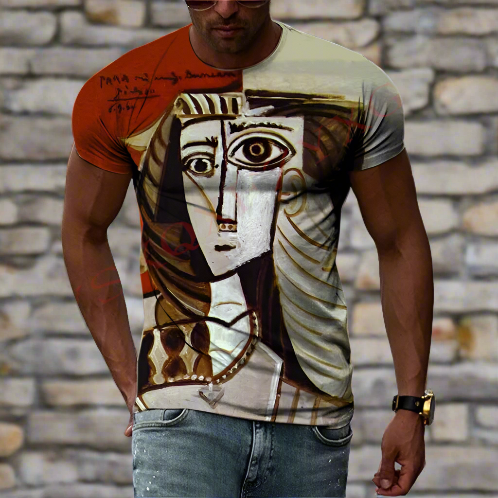 Cubic Art Print T-Shirts – 3D Painting Style Casual Tee