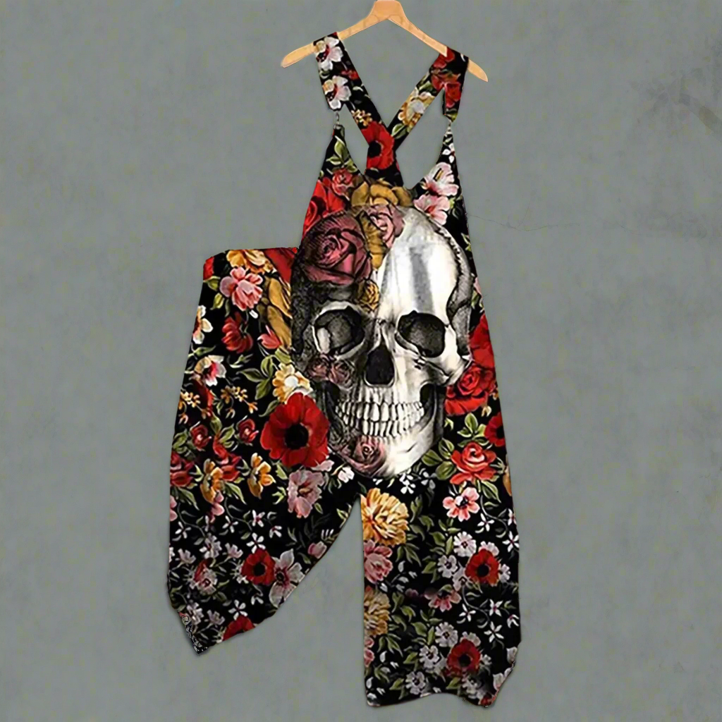 1.Women’s Skull Print Sleeveless Jumpsuit – Casual Summer Loose-Fit Streetwear